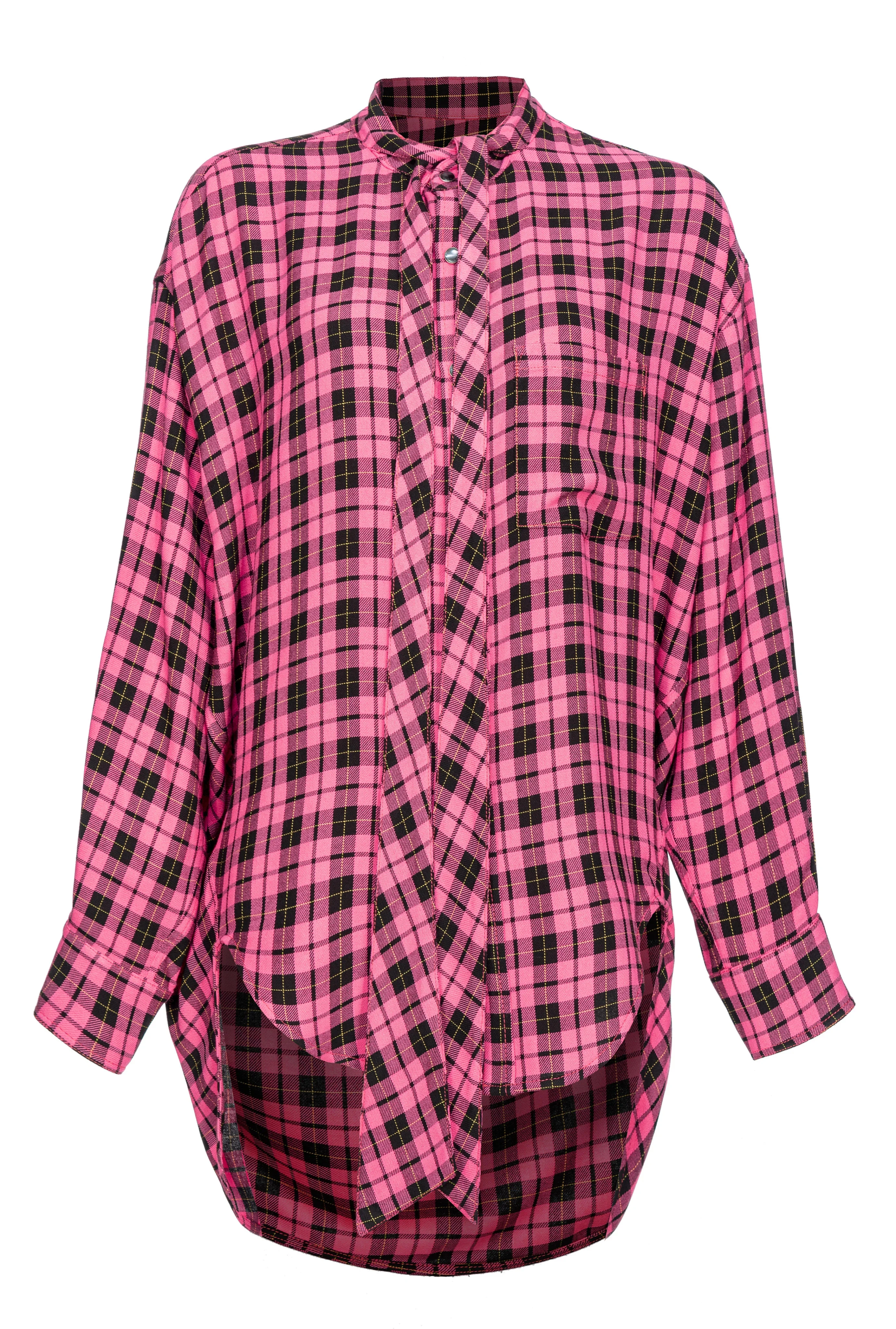 Chemise longue à carreaux avec col lavallière | Multicolore