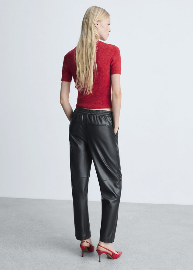 MANGO Leather-effect elastic waist trouse Black