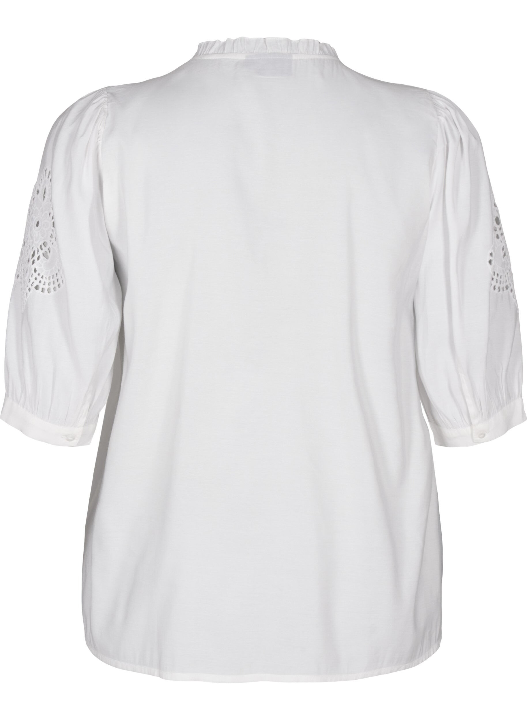 Skjortebluse med flæser og broderi anglaise