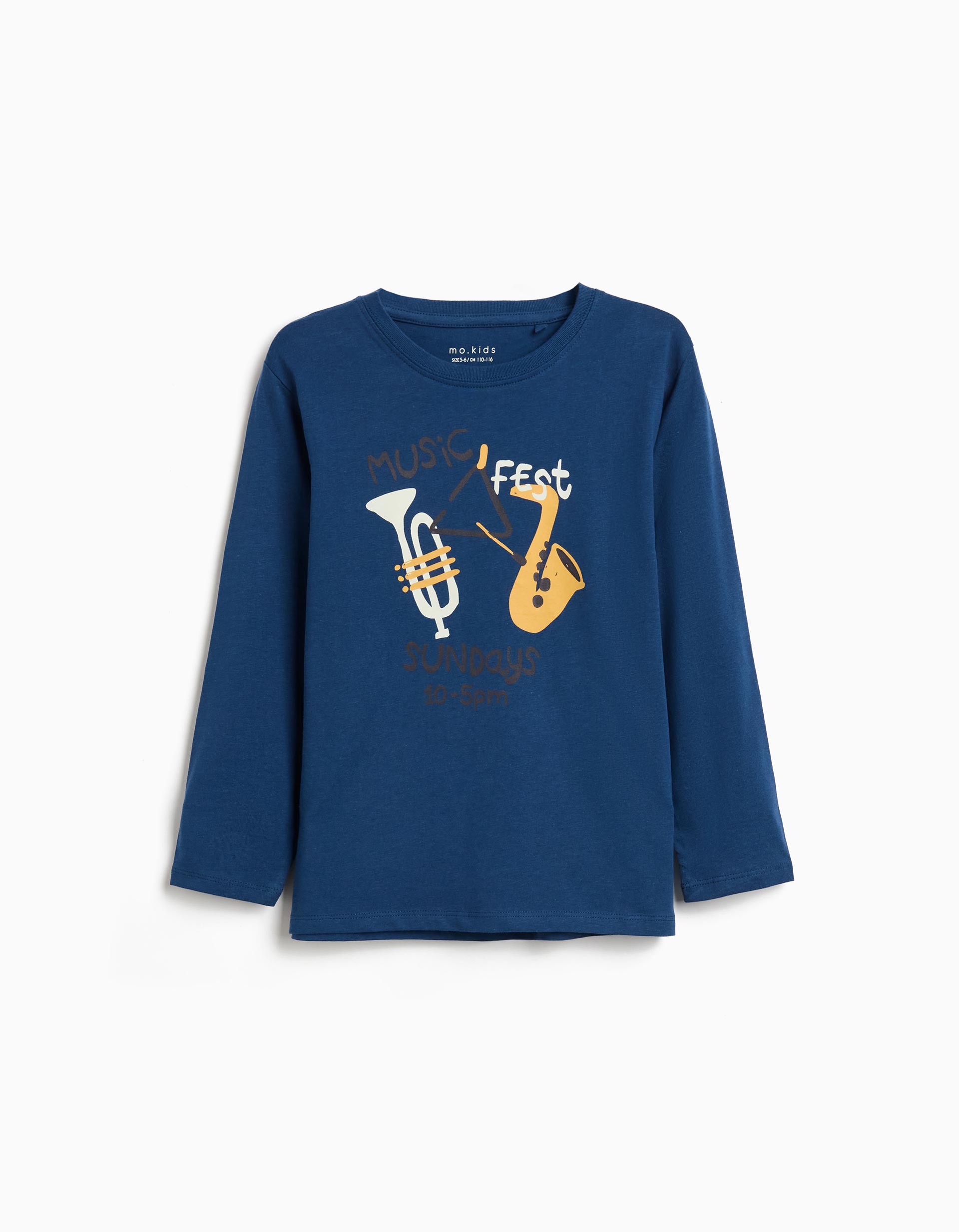 T-shirt Manga Comprida Estampado, Menino, Azul Escuro