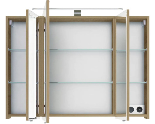 Pelipal Sunline 114 badkamermeubelset, BxHxD 160 x 200 x 51,5 cm, frontkleur: Riviera eiken, 5-delige badkamermeubelset en meer, inclusief witte keramische wastafel en badmeubel, spiegelkast met LED-verlichting, onderkast, wandkast