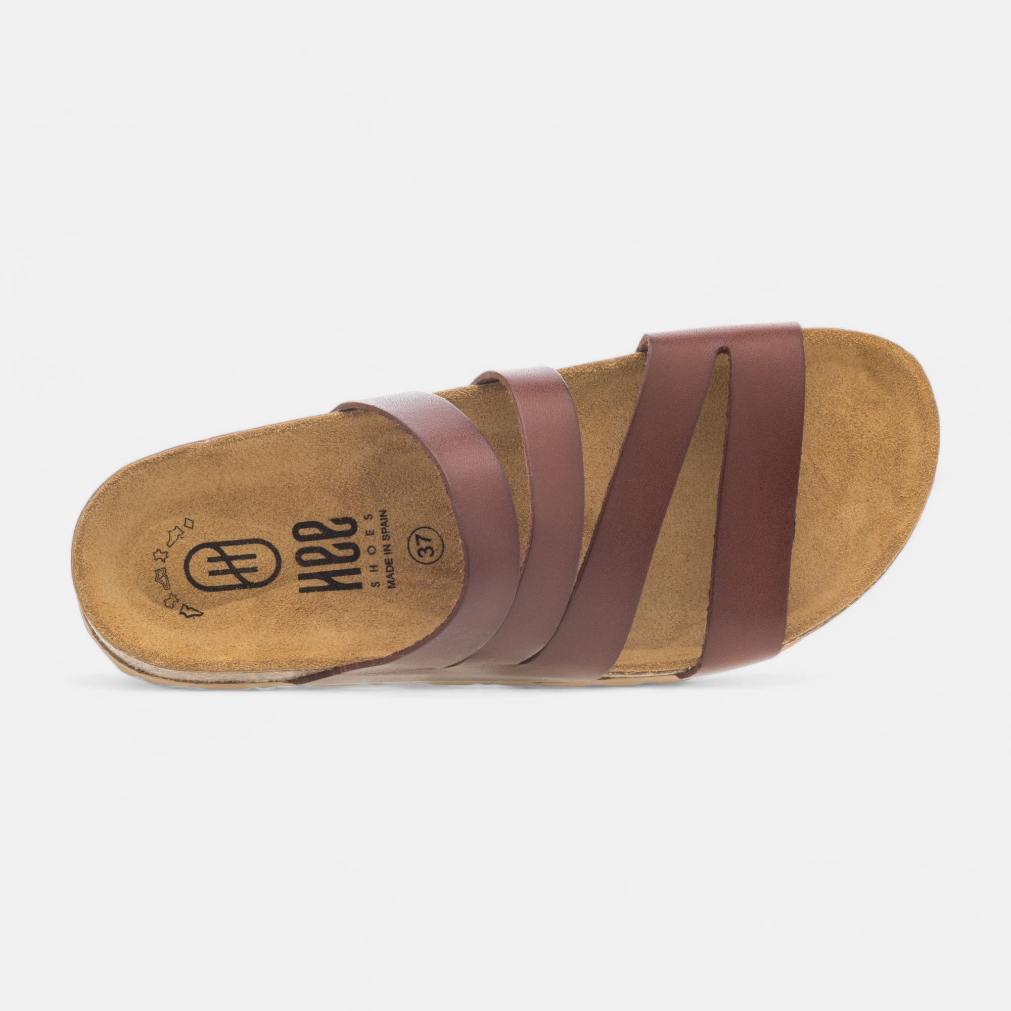 Mules semelle liège Femme en cuir cognac
