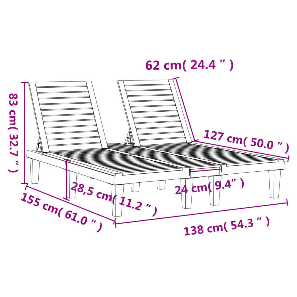 Transat chaise longue bain de soleil lit de jardin terrasse meuble d'extérieur double marron clair 155 x 138 x 83 cm polyprop