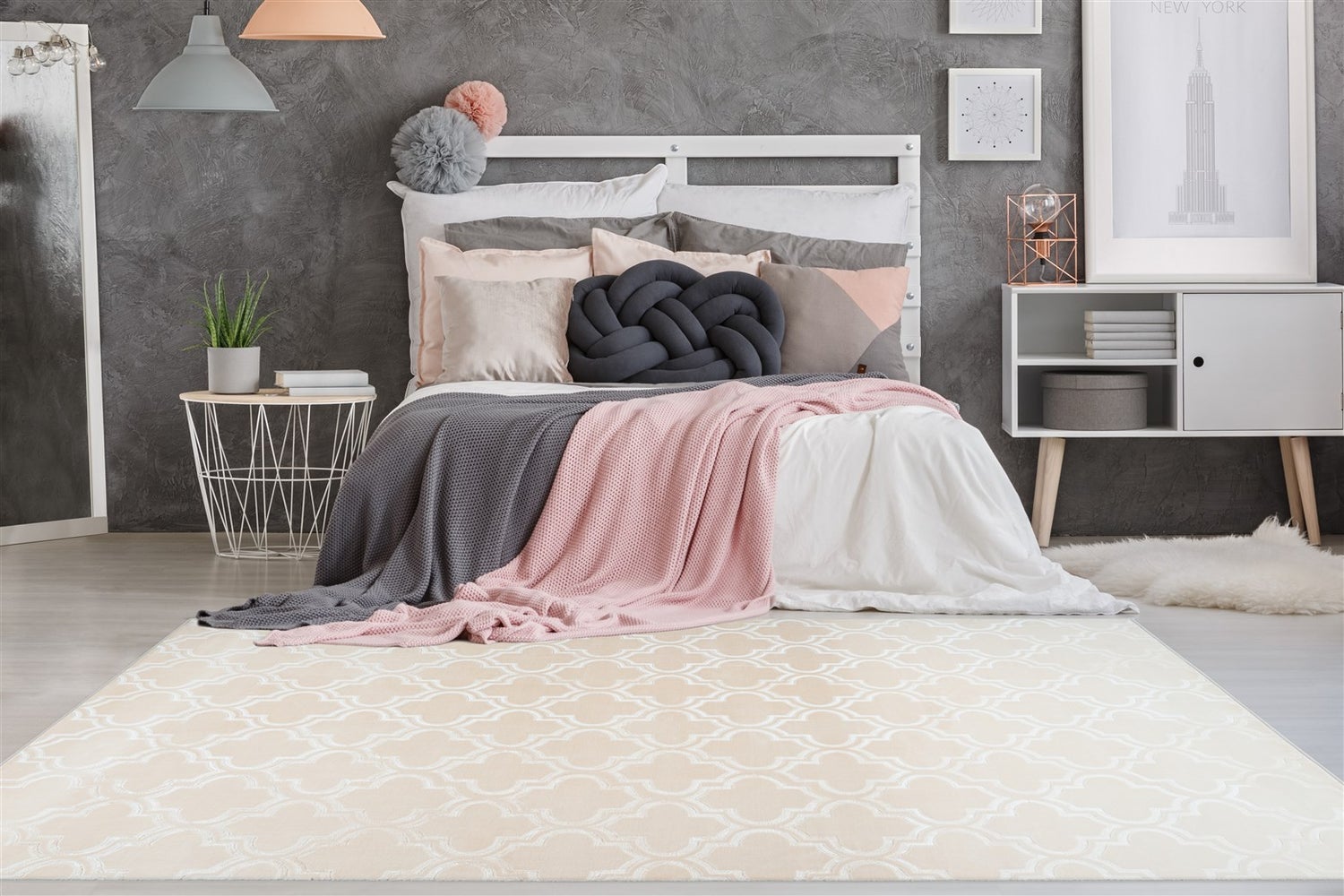 Kortpolig vloerkleed Blissique Cream Modern, Classic 120 x 170 cm