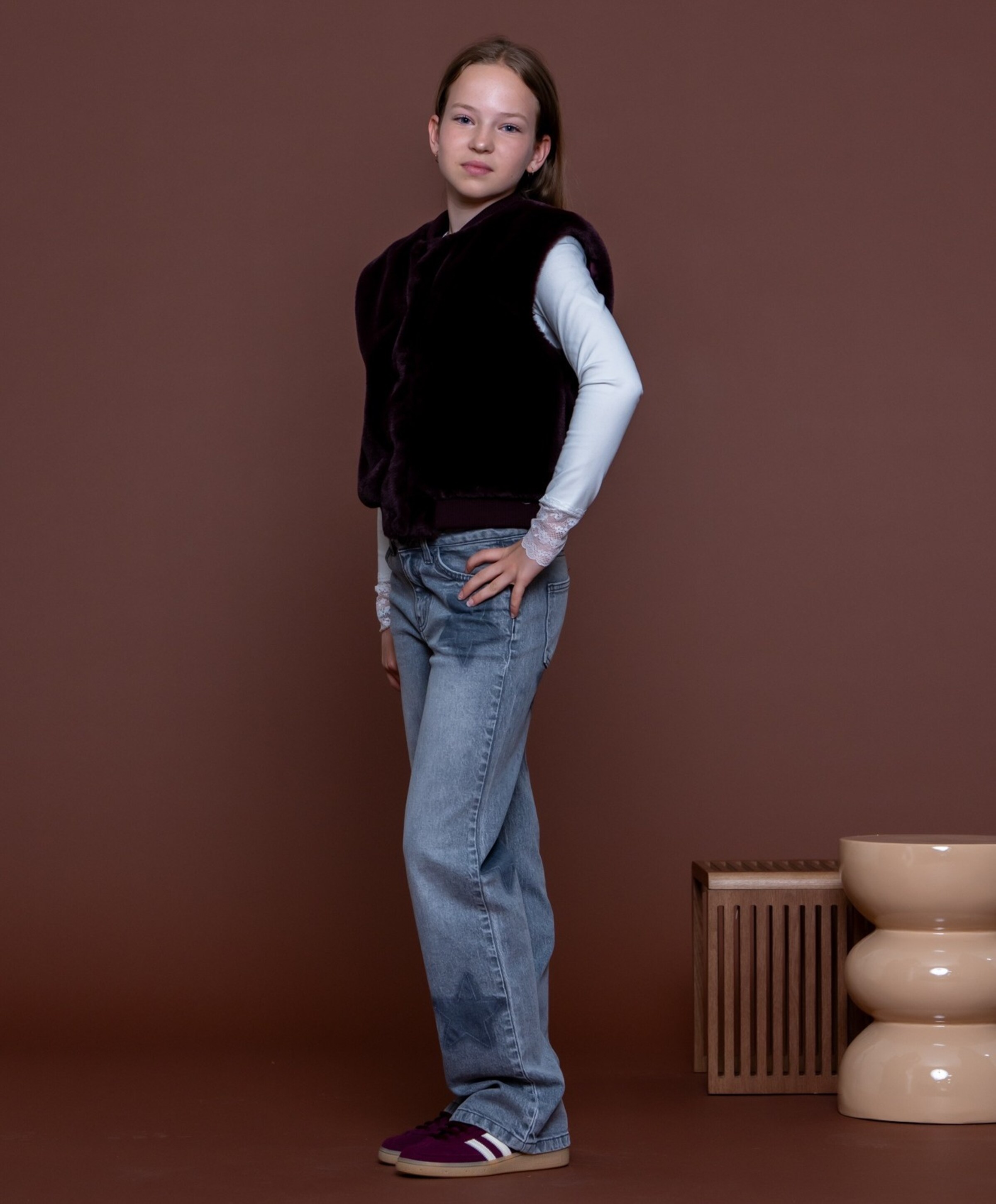 Geisha Jeans wide leg stars meisjes jeans grijs