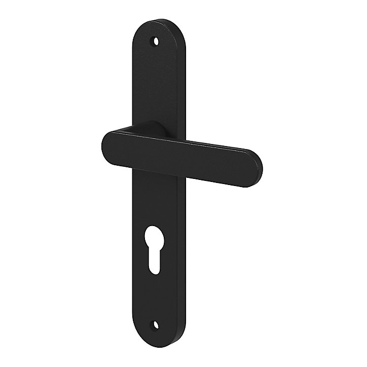 Ensemble poignée sur plaque rond GoodHome Minzh effet nickel noir L.120mm x l.40mm entraxe 195mm