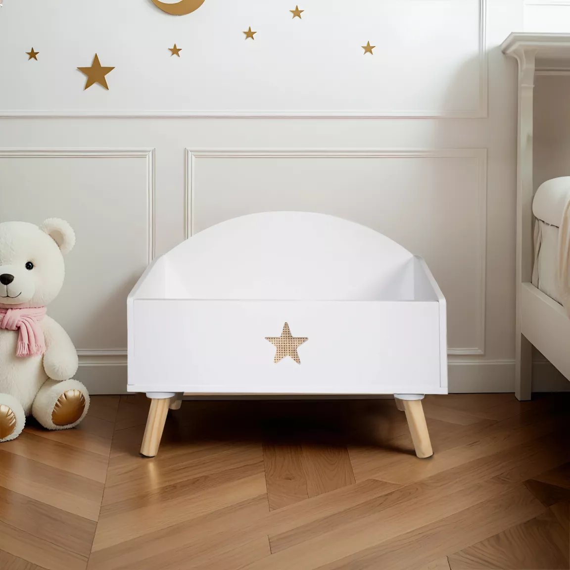 Coffre à jouet ouvert enfant bois (H44 cm) Stars Blanc
