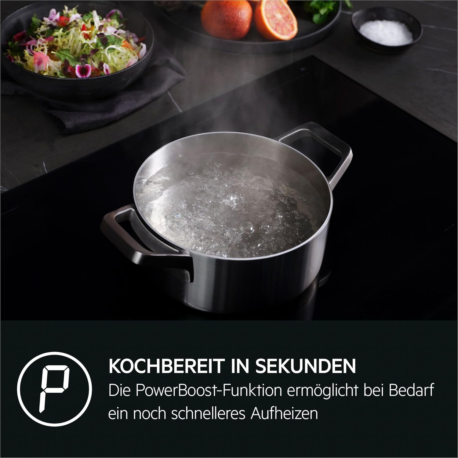 AEG Induktionskochfeld autark 80cm, Made in Germany, 4 Flex-Zonen mit Kratzresistenter SaphirMatt-Oberfläche, Powerfunktion, Bridge-Kombination 2er Zonen, Hob²Hood, Facettenrahmen, TII84B0FFZ