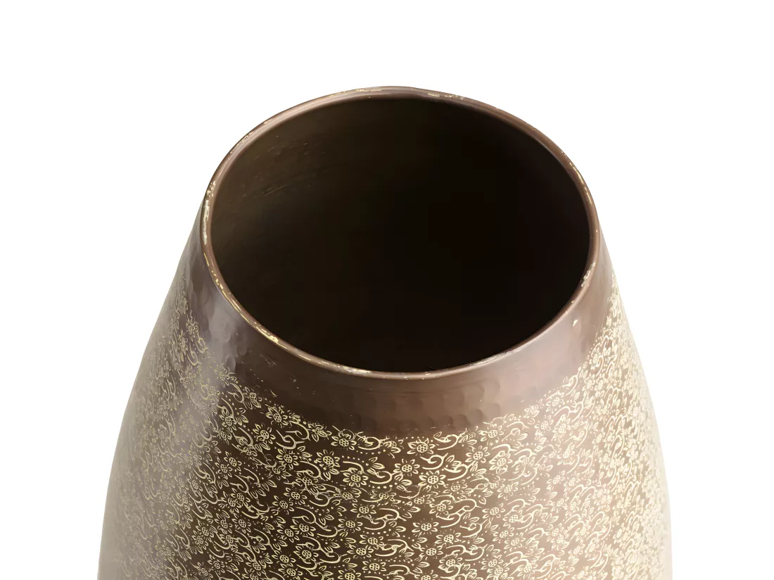 HONORE - Vase alu L40cm H70cm vert vieilli motifs arabesques fleuris