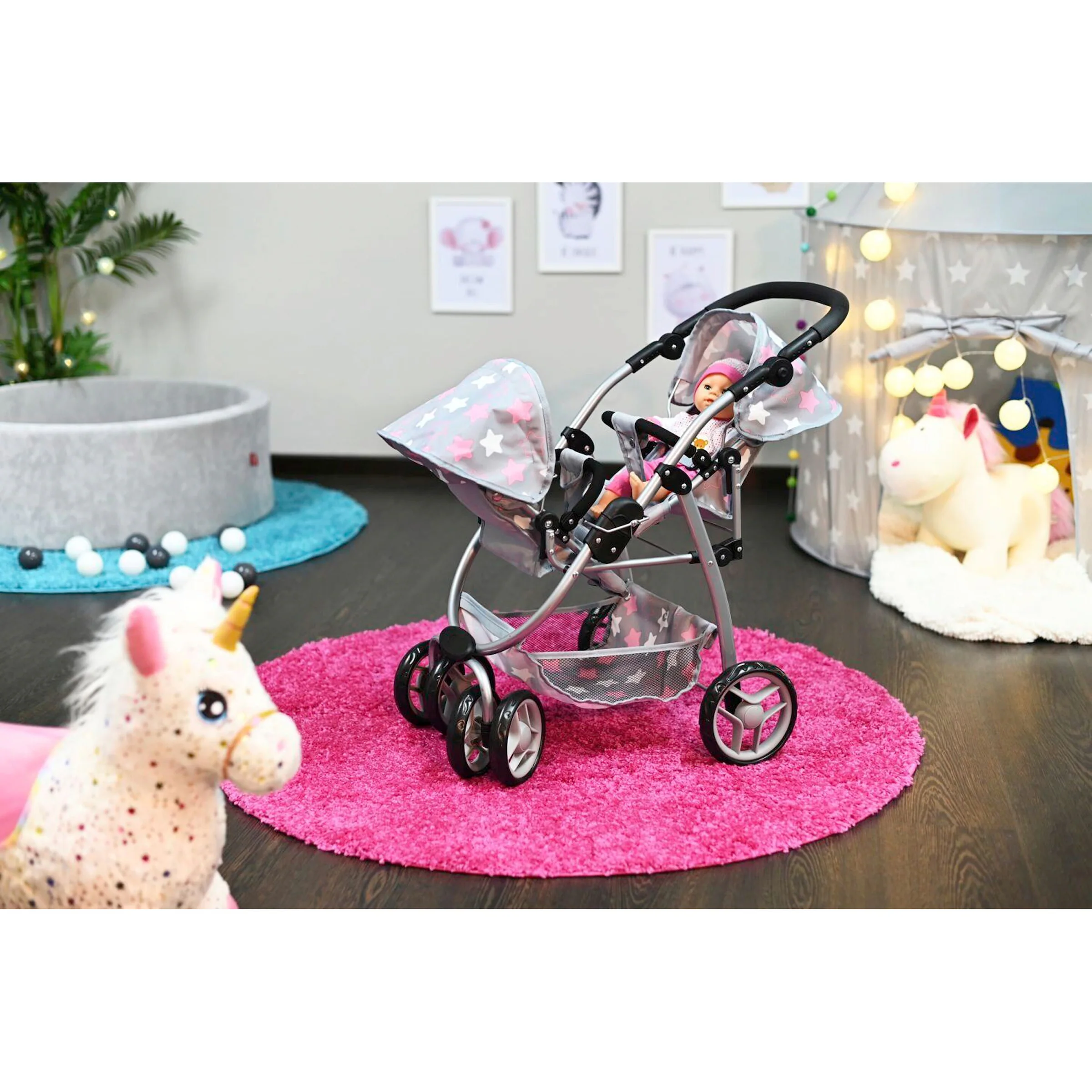 Knorrtoys Zwillingspuppenwagen Milo Star grey pink