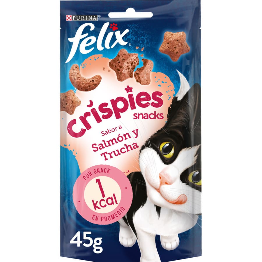 Petiscos Felix Crispies sabor Salmão e Truta para Gatos