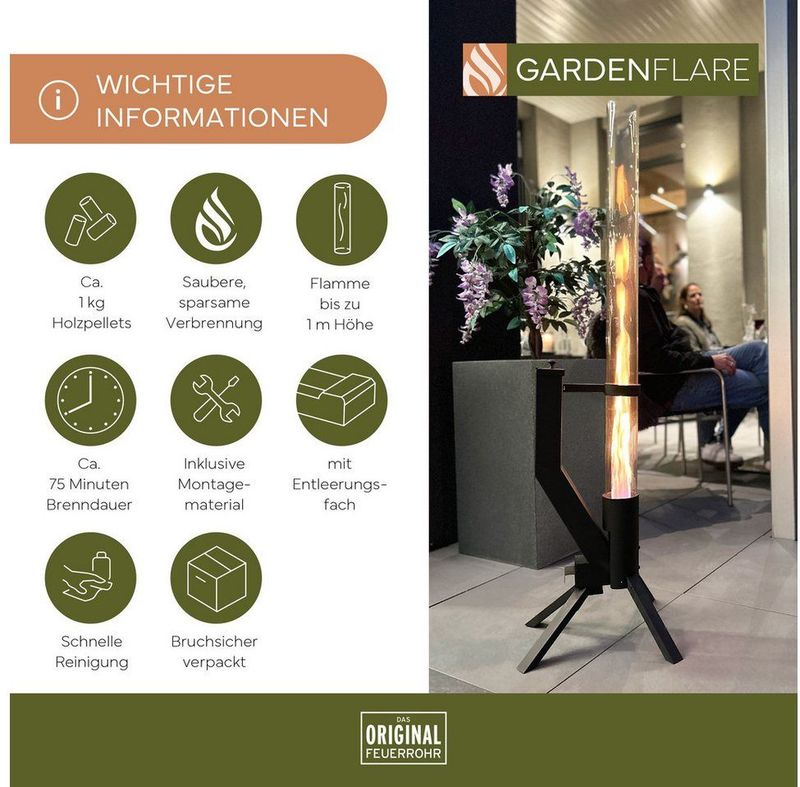 Gardenflare - Vuurbuis - Zwart gepoedercoat - Terrasverwarmer - Roestvrij staal