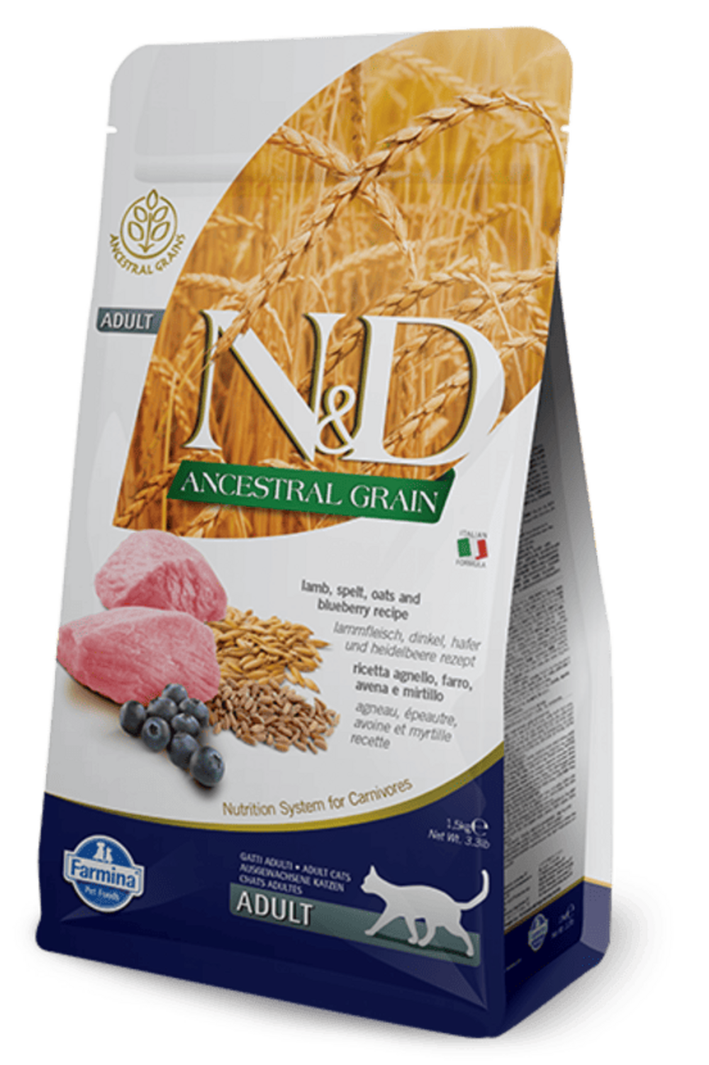 Croquettes n&d ancestral agneau & myrtille chat adulte 1,5 kg
