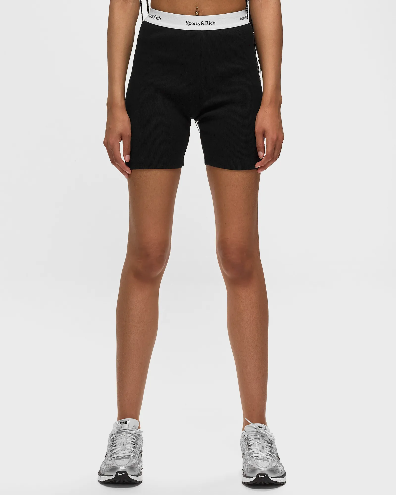 Sporty & Rich Serif Logo Ribbed Biker Short