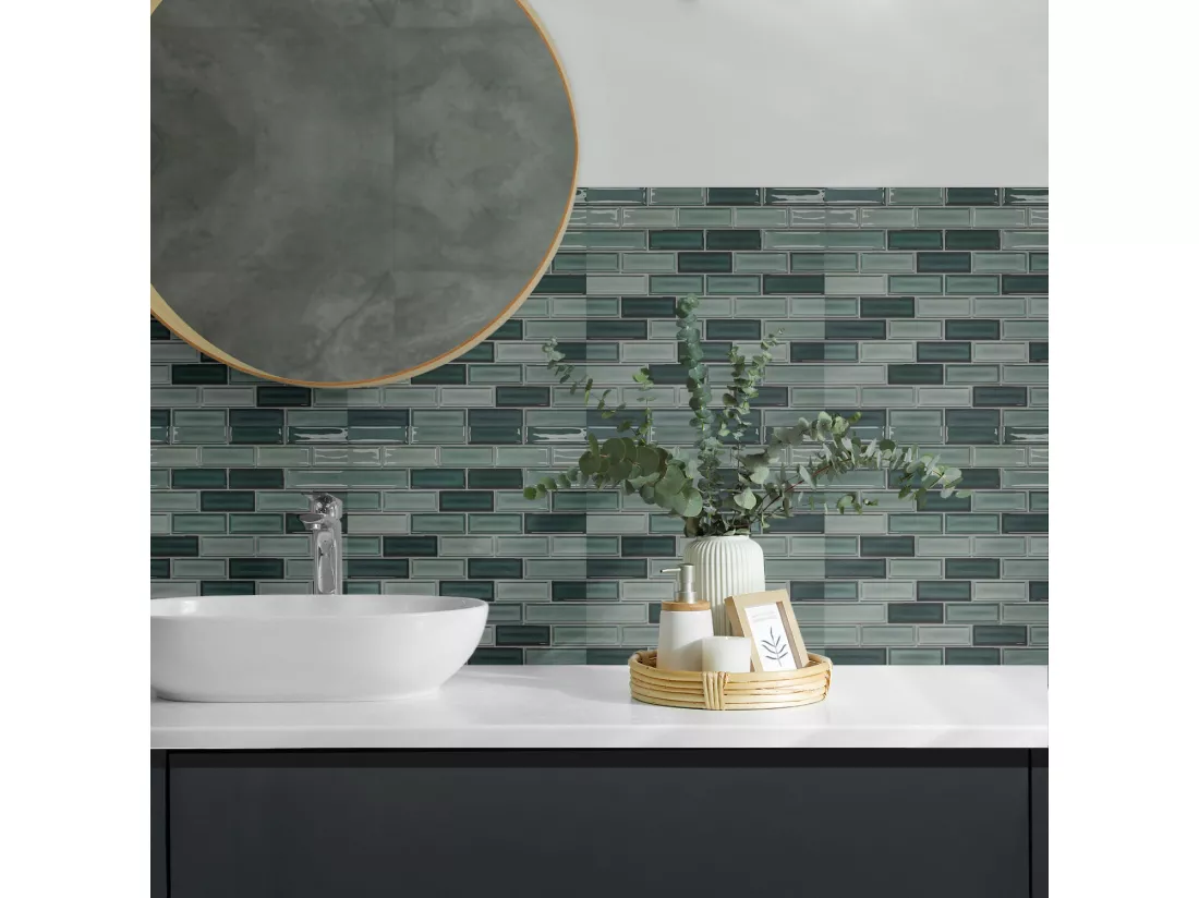 Carreaux autocollants PVC, Carrelage PVC adhésif - 9x30x30 - Mosaïque rectangulaire en nuances
