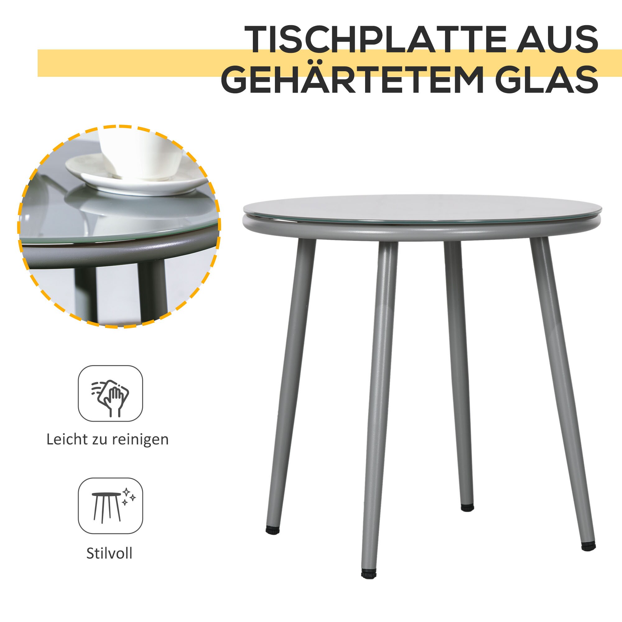 Outsunny Bistroset mit Sitzkissen grau 58L x 62B x 78H cm