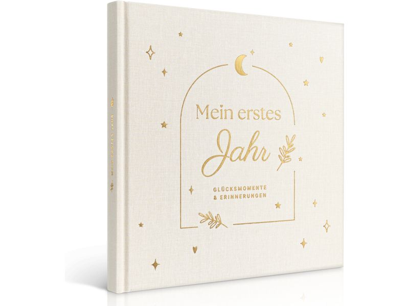 Eulentaler Babyalbum Gold Leinen, 92 Seiten Liebevoller Erinnerungsschatz fürs erste Babyjahr