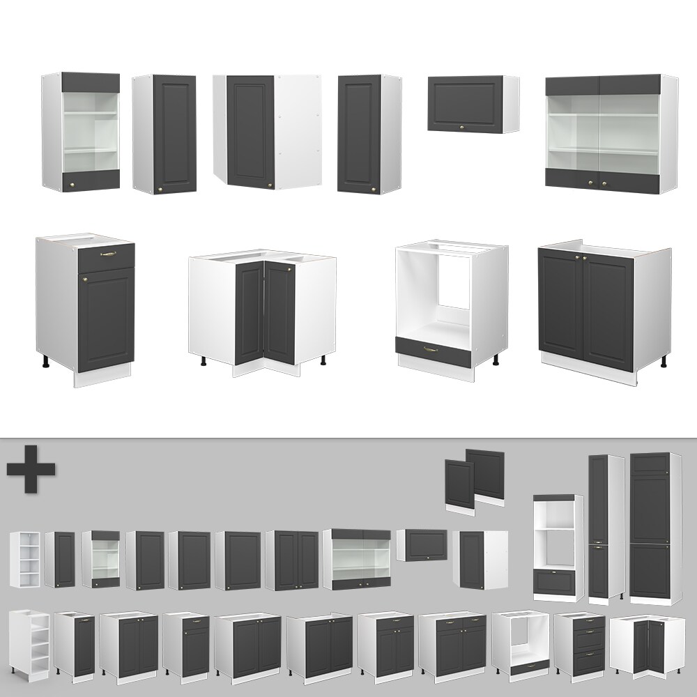 Vicco Küchenzeile Küchenblock Einbauküche Fame-Line Landhaus Weiß Anthrazit Gold 200 cm Küchen Schränke Schubunterschrank Spülenunterschrank Hängeschrank Hängeglasschrank
