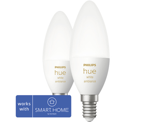 Philips Hue Kaarslamp White Ambiance Dimbaar Wit E14 2x 5,2W 2x 320 lm Warm Wit - Daglicht Wit 2 stuks - Compatibel met SMART HOME van Hornbach