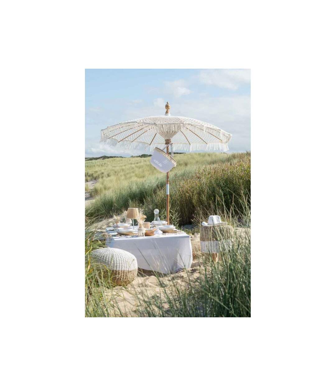 Paris Prix - Pouf Boule zostère 60cm Blanc & Naturel