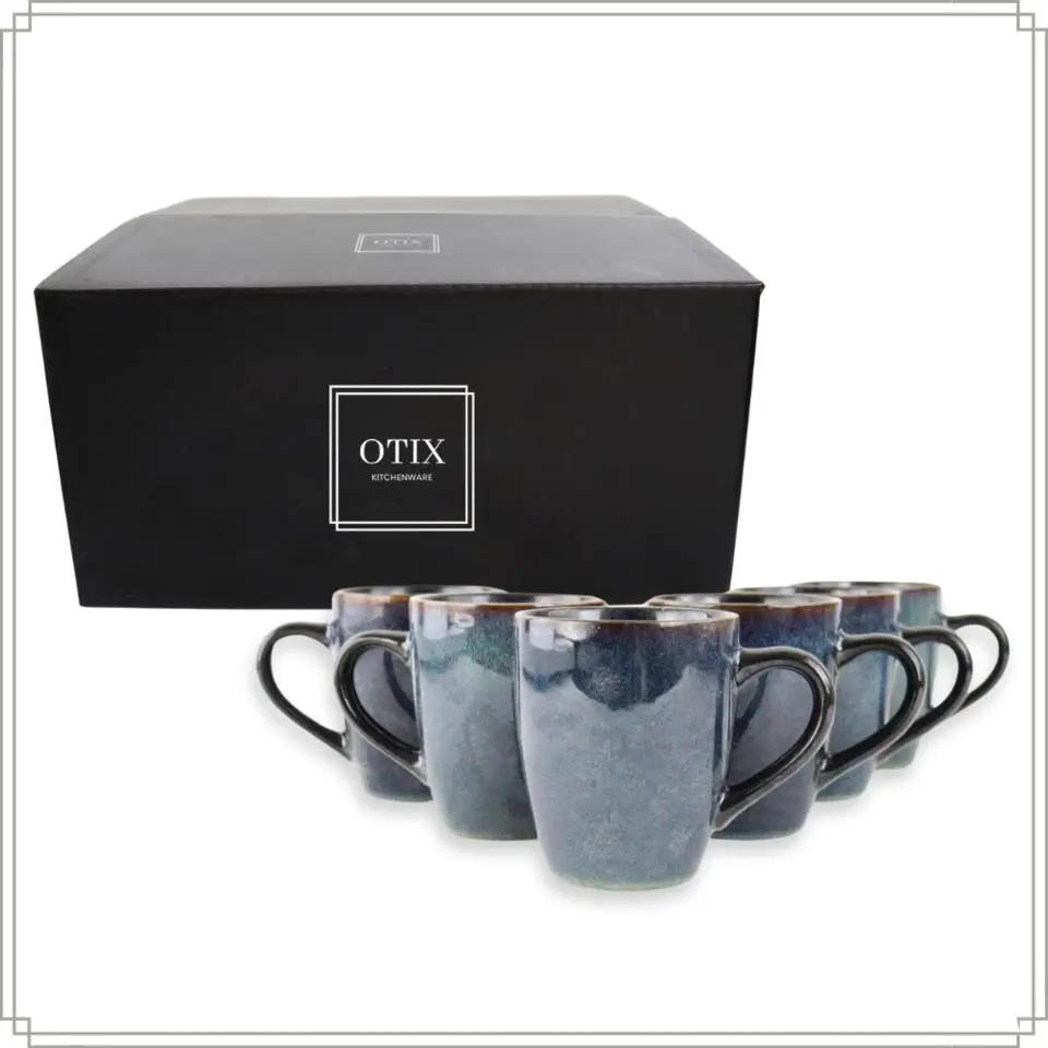 OTIX Koffiekopjes met Oor Set van 6 Koffietassen Theemok 350ml Aardewerk EBONY