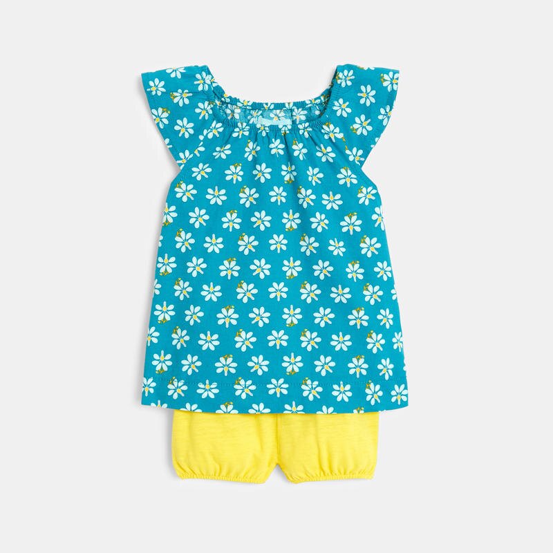 Blouse imprimée palmiers et short bleue bébé fille Bleu