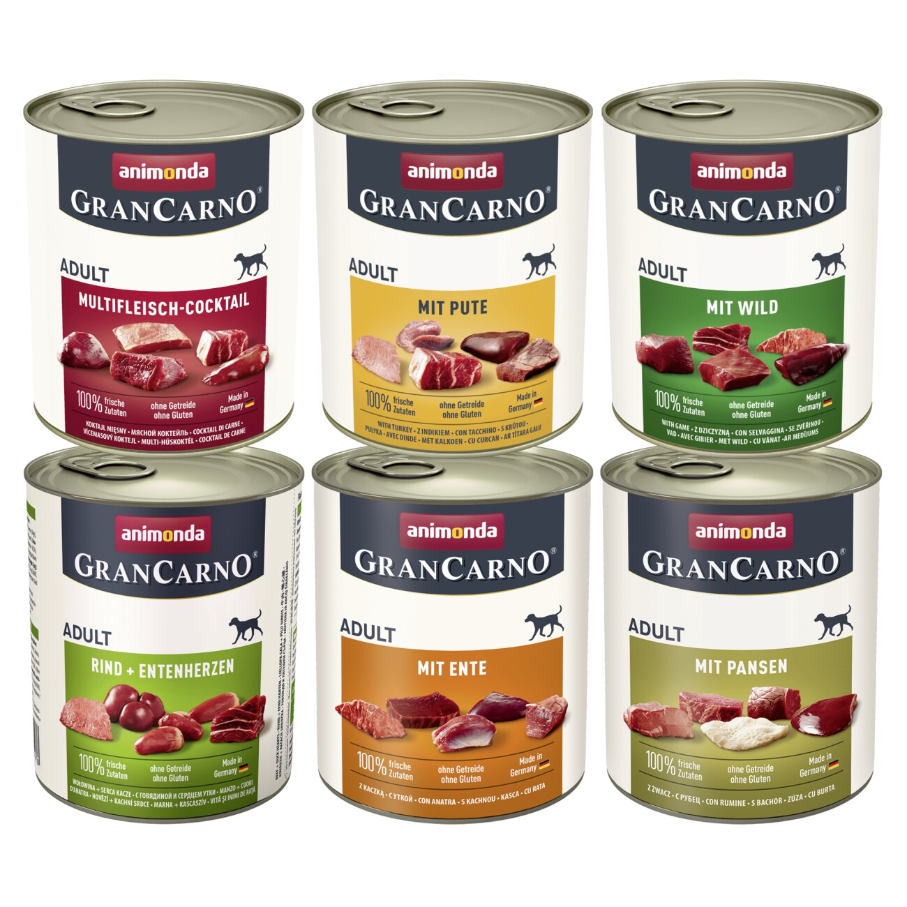 animonda GranCarno Original Nassfutter Hund Adult, Mixpaket 6x800 g Kräftige Variation