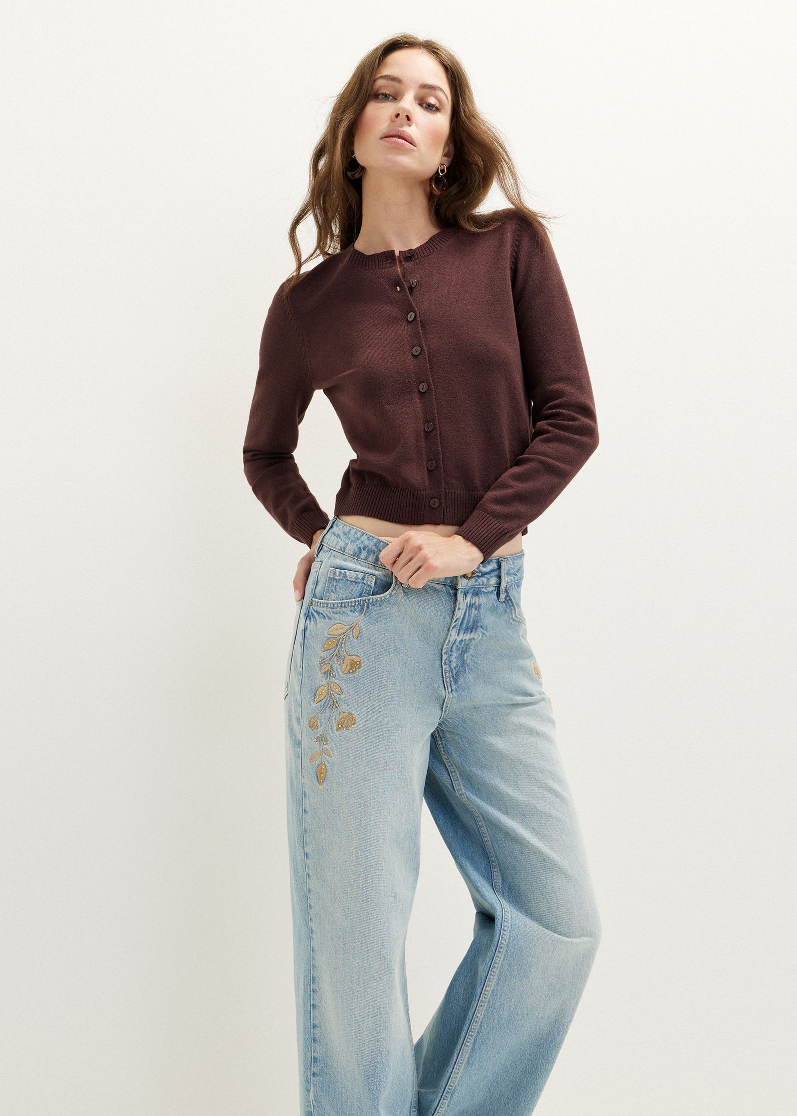 Geborduurde wide leg jeans