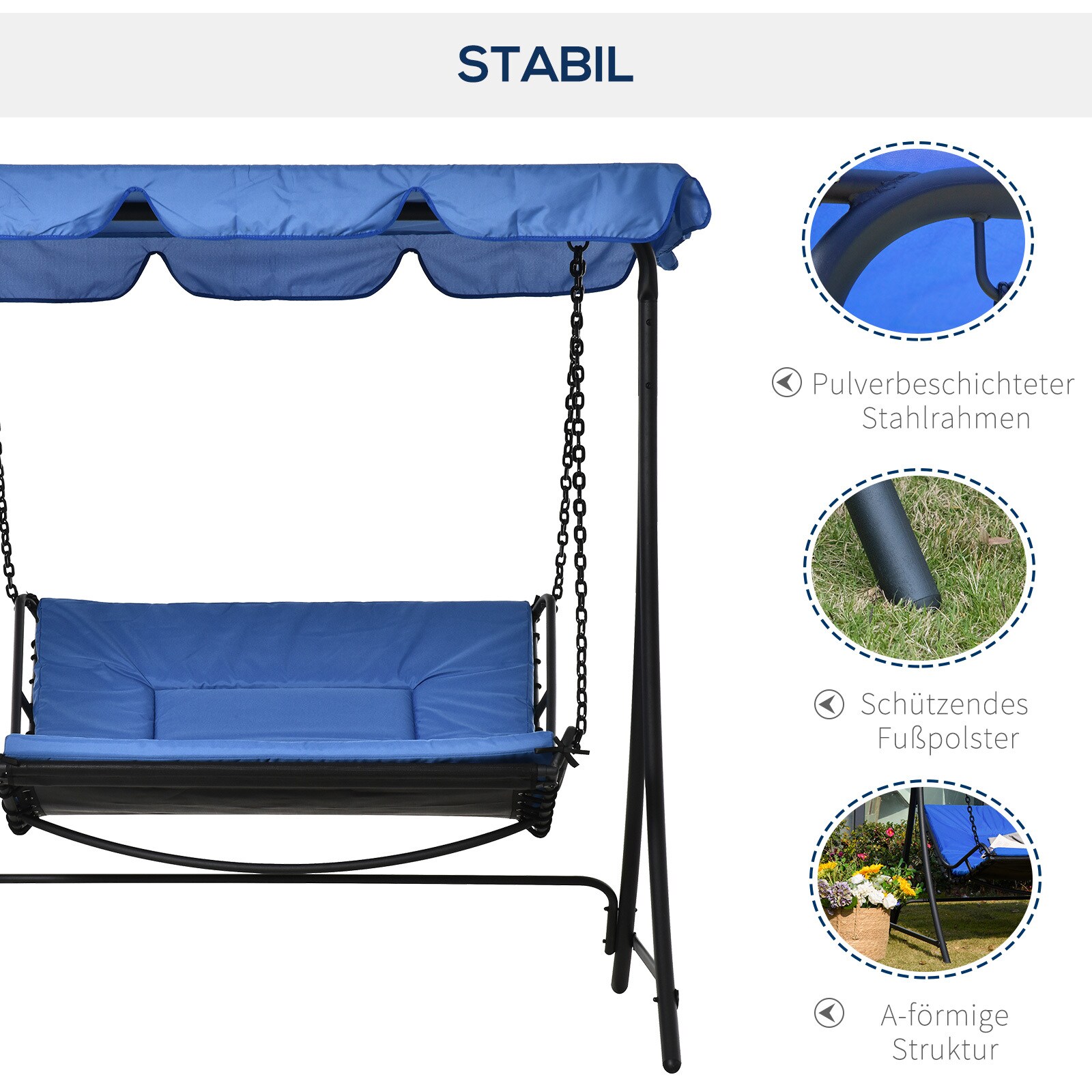 Outsunny Schwingliege mit Dach 160 x 117 x 173 cm (LxBxH)