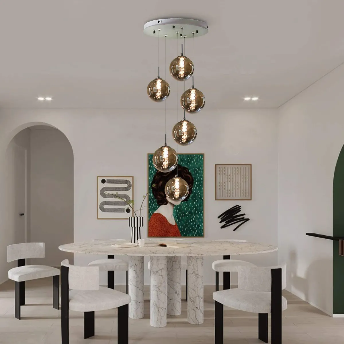 ZMH Suspension LED Réglable en Hauteur en Verre pour Salon - Lustre Moderne et Élégant