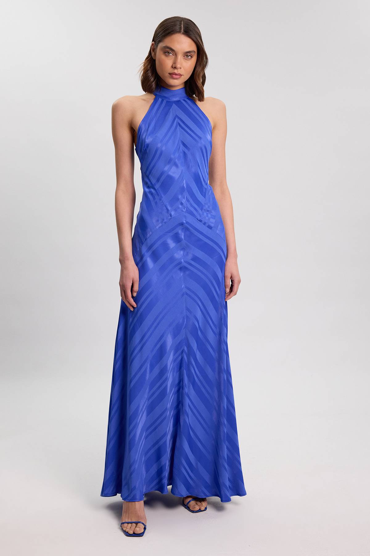 KarenMillen Robe Longue Fluide À Encolure Dos-nu Avec Détail De Tissu Rayé