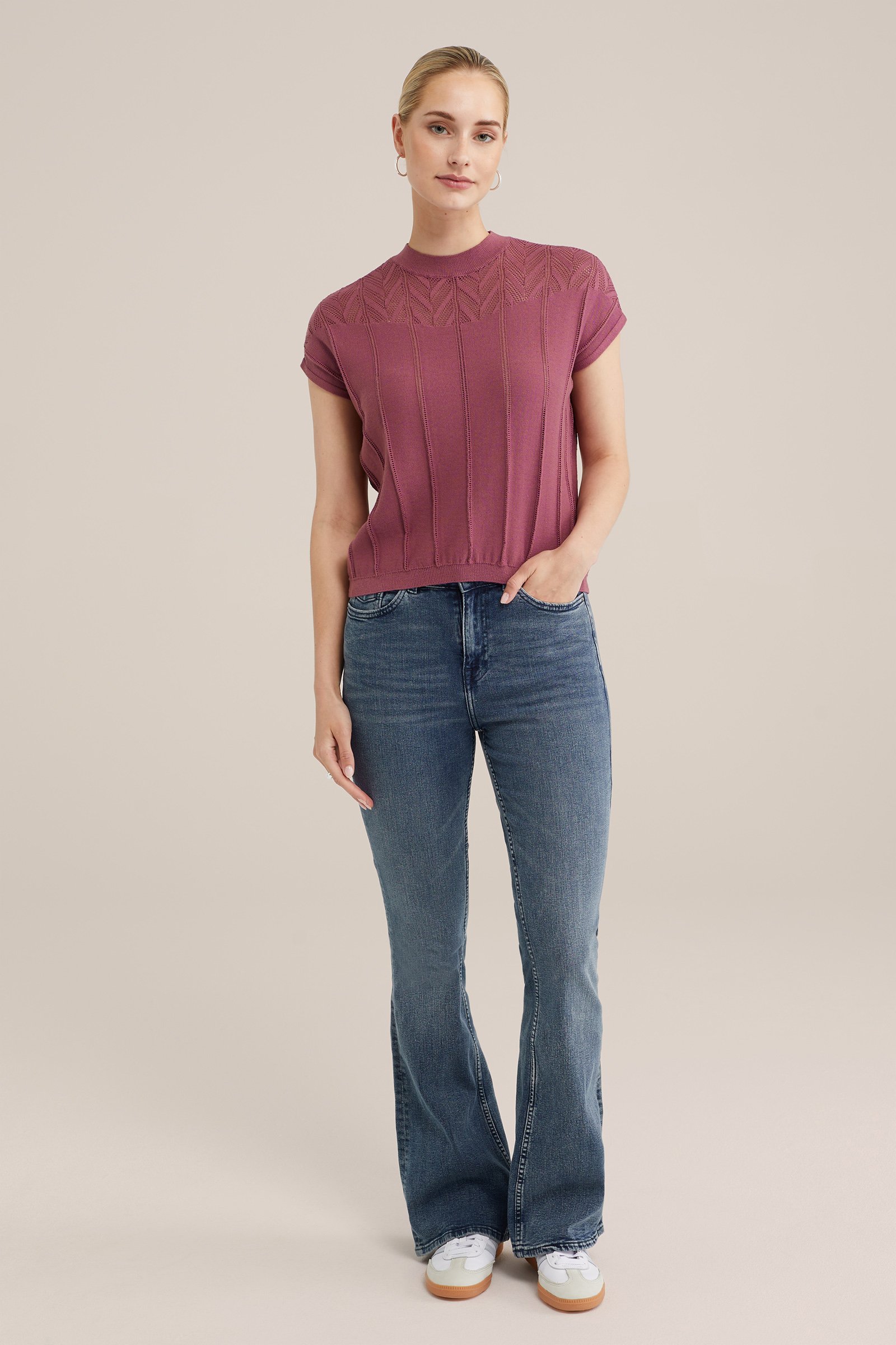 gebreide top WE Fashion Donkerpaars