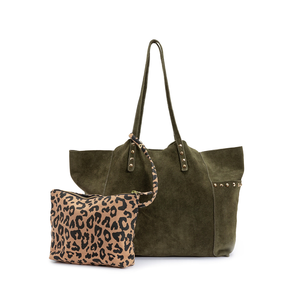 COLEÇÕES LA REDOUTE<br>Bolsa em couro macio, carteira com estampa de leopardo