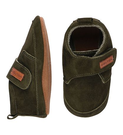 Melton Hausschuhe - Suede Hausschuhe m. Klettband - Dark Olive