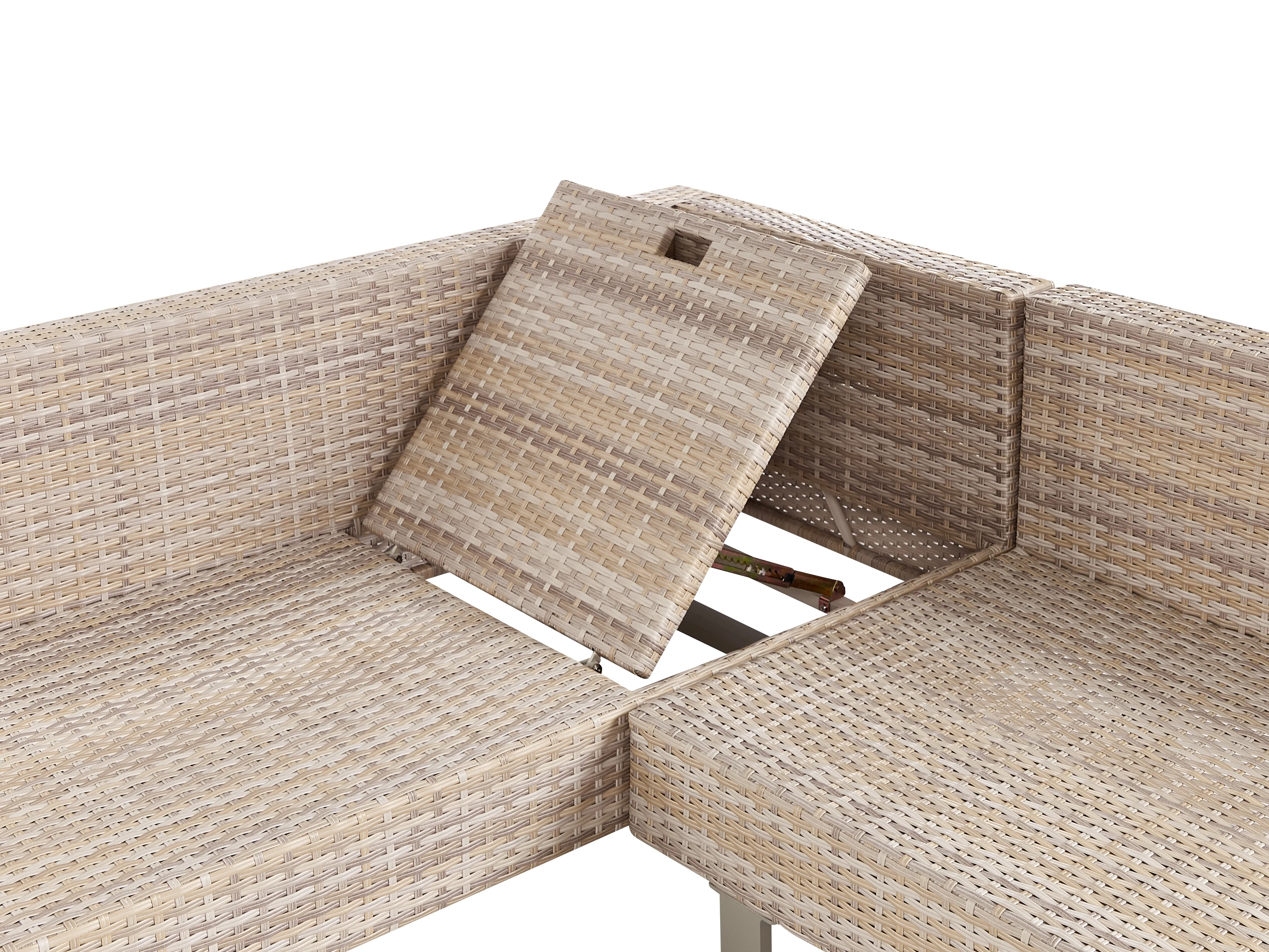 Tuin hoekloungeset met tafel 5-zits LANCIANO rechtszijdig PE rotan Gebroken wit