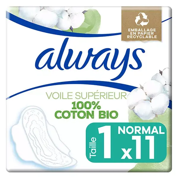 Absorventes Always Cotton Protection Normal com Abas, pacote com 11 unidades