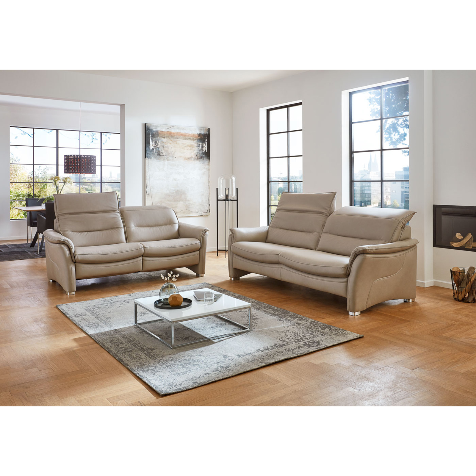 2,5-Sitzer-Ledersofa - pearl - Basismodell