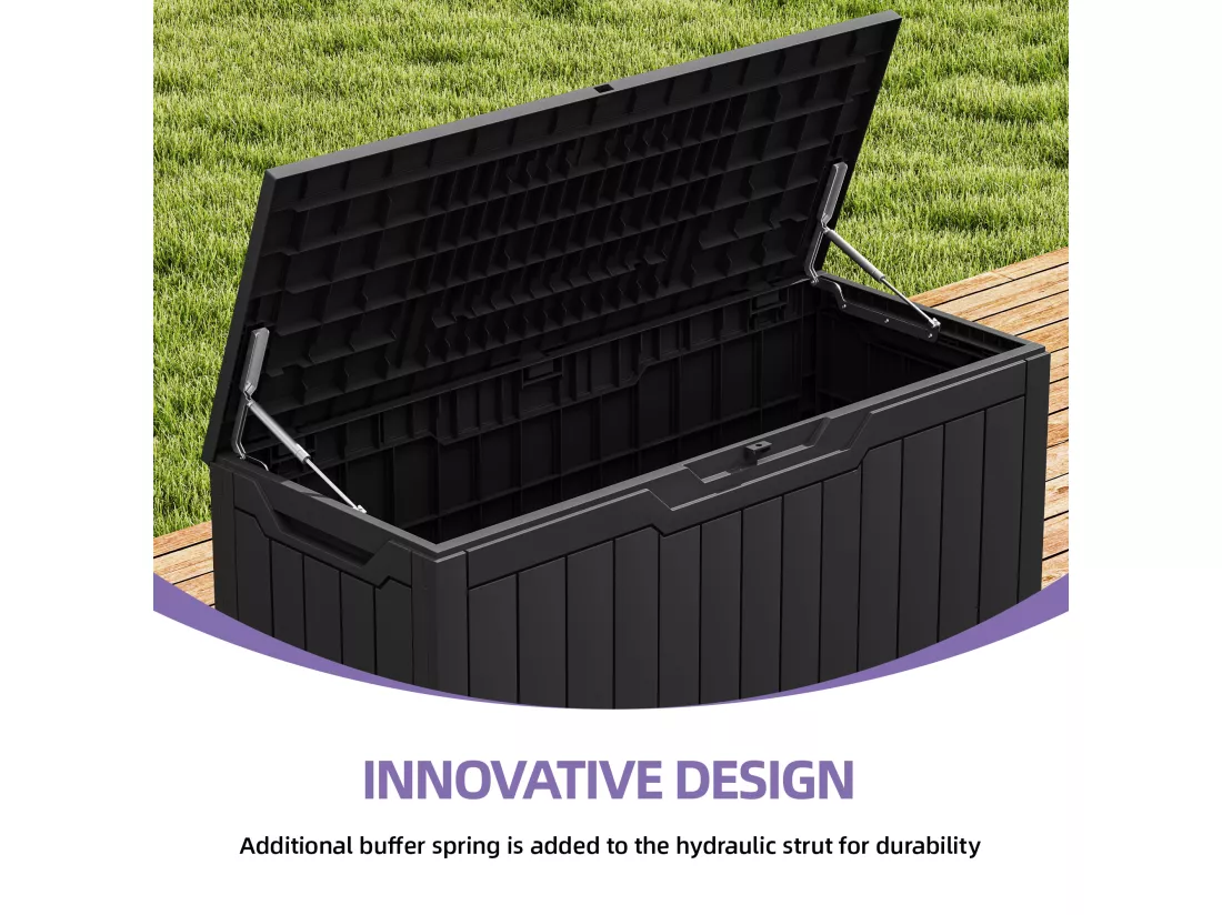 YITAHOME Coffre de Jardin - Boîte de Rangement pour Terrasse - 115 x 46.5 x 58 cm - 320 L - Noir