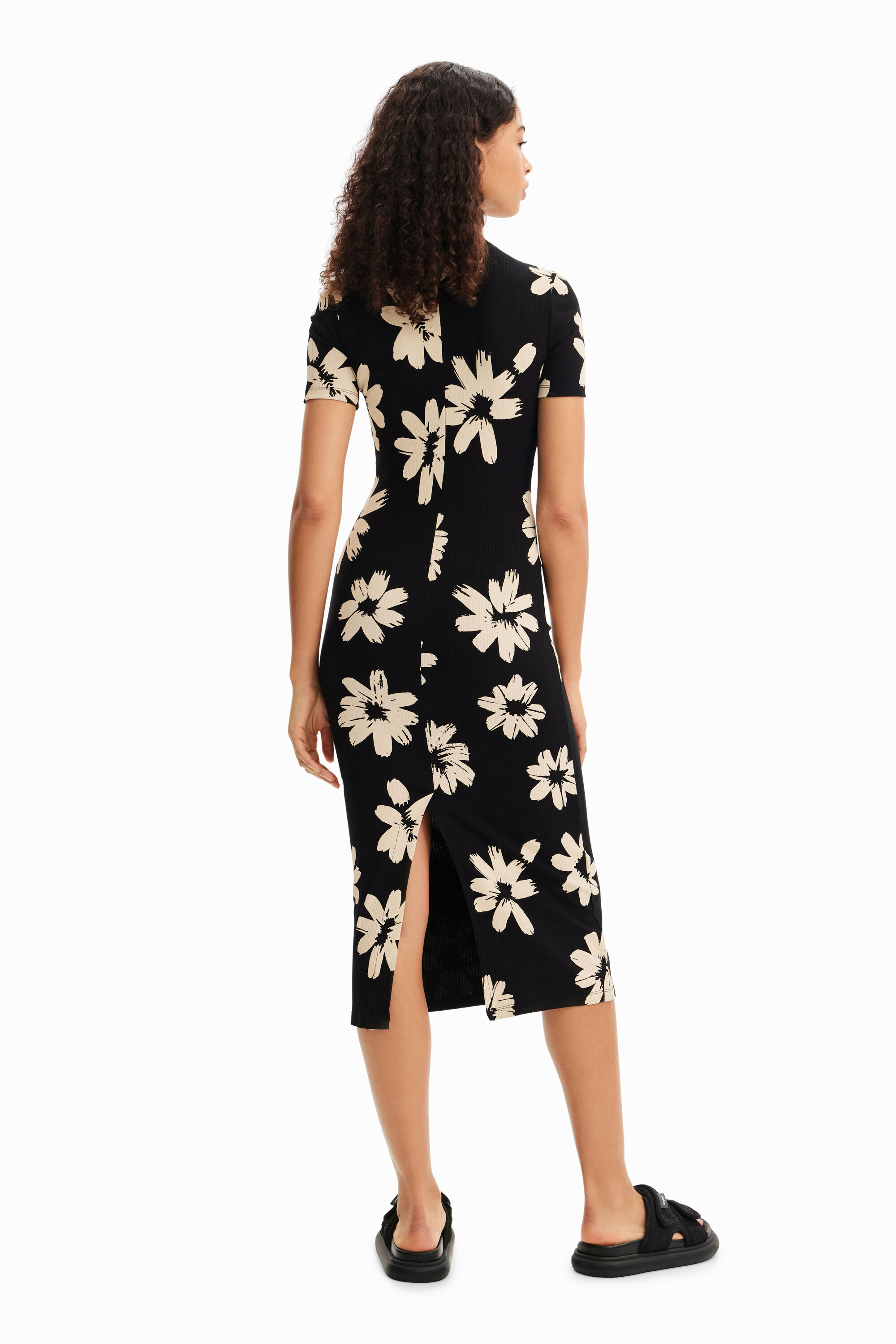 Robe midi ajustée fleurs arty