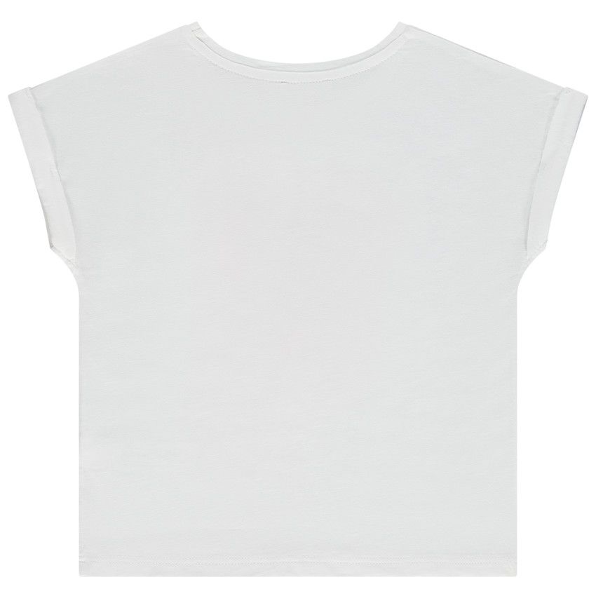 T-shirt manches courtes motif cœur brodé et brillant pour fille - Blanc