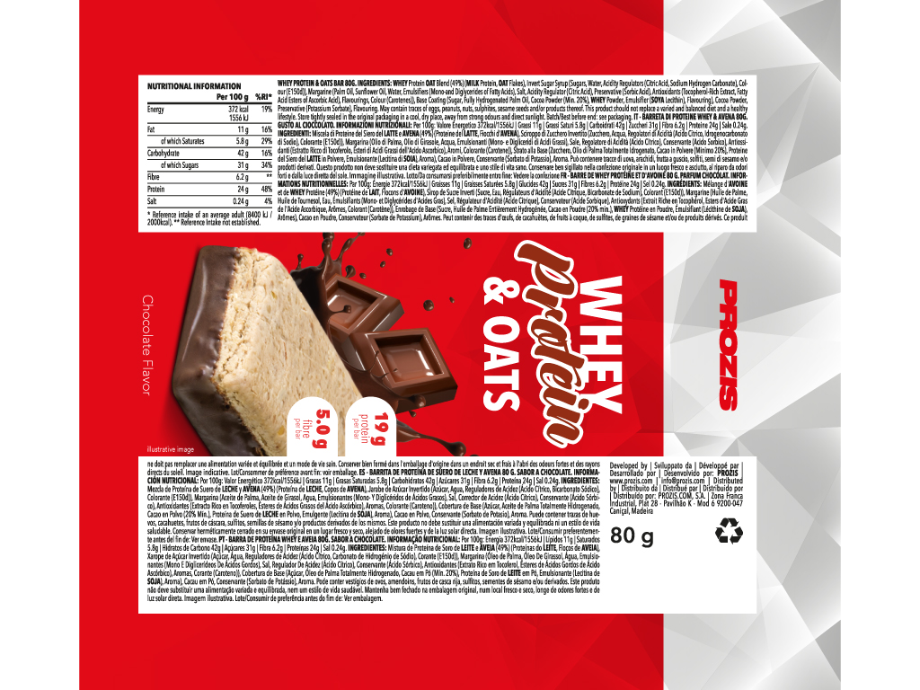 BARRA PROZIS WHEY PROTEIN & OATS CHOCOLATE 80G