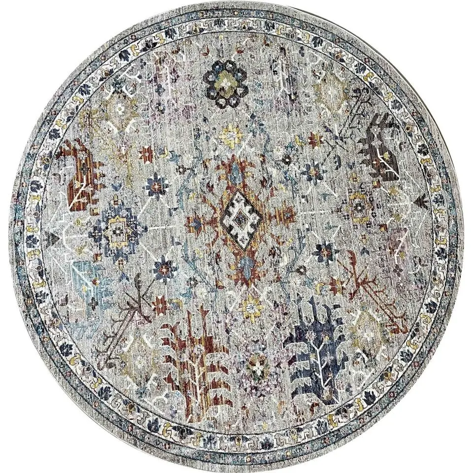 Picasso Sarough Rond Vloerkleed Vintage Woonkamer - Multi / Grijs - 200 CM ROND