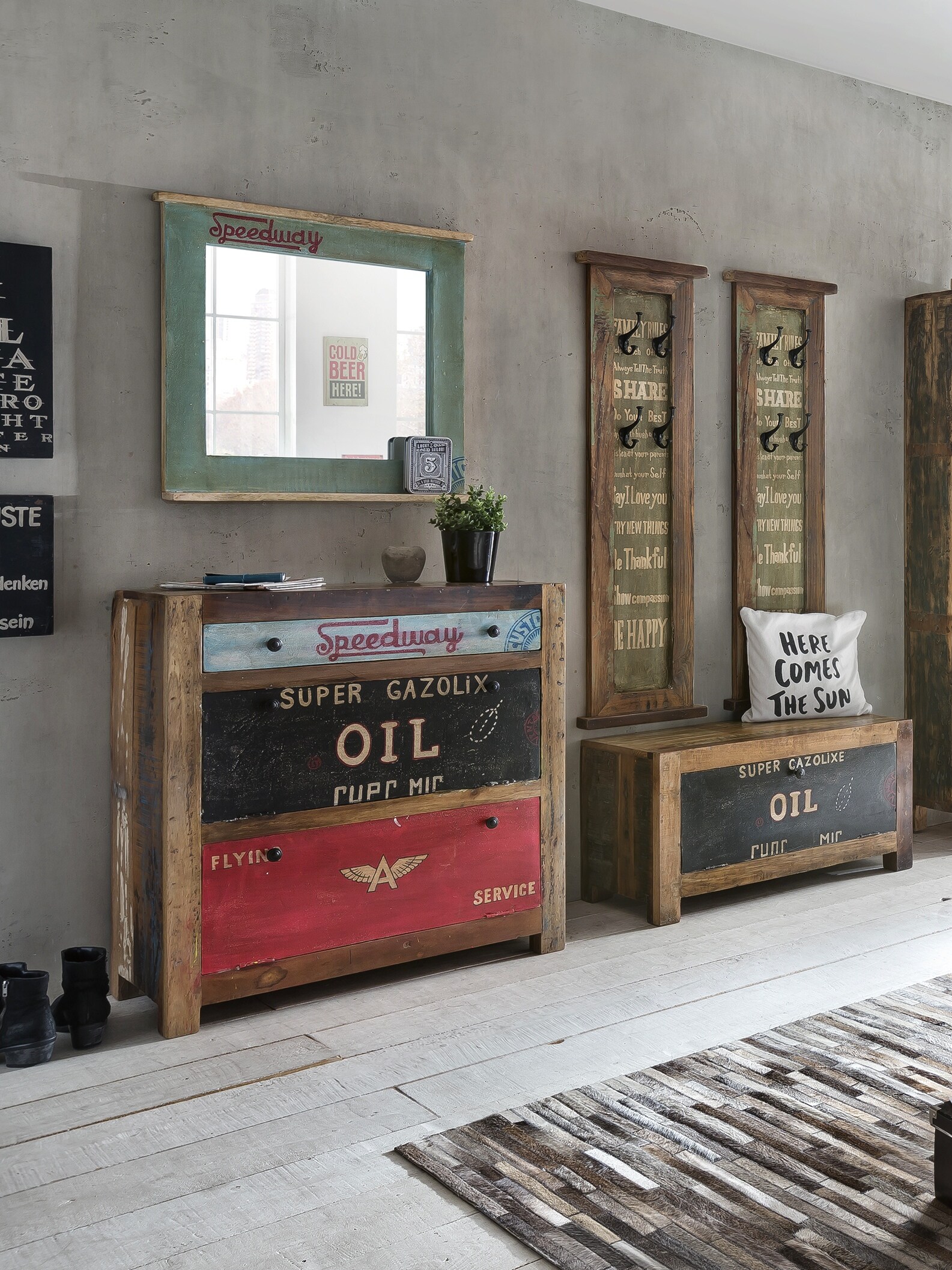 Garderobenpaneel Speedway Altholz Haken Wandgarderobe Flur Garderobe Wandpaneel