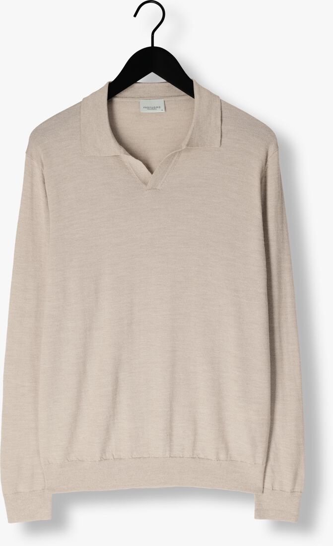 beige profuomo polo polo open collar ls merino