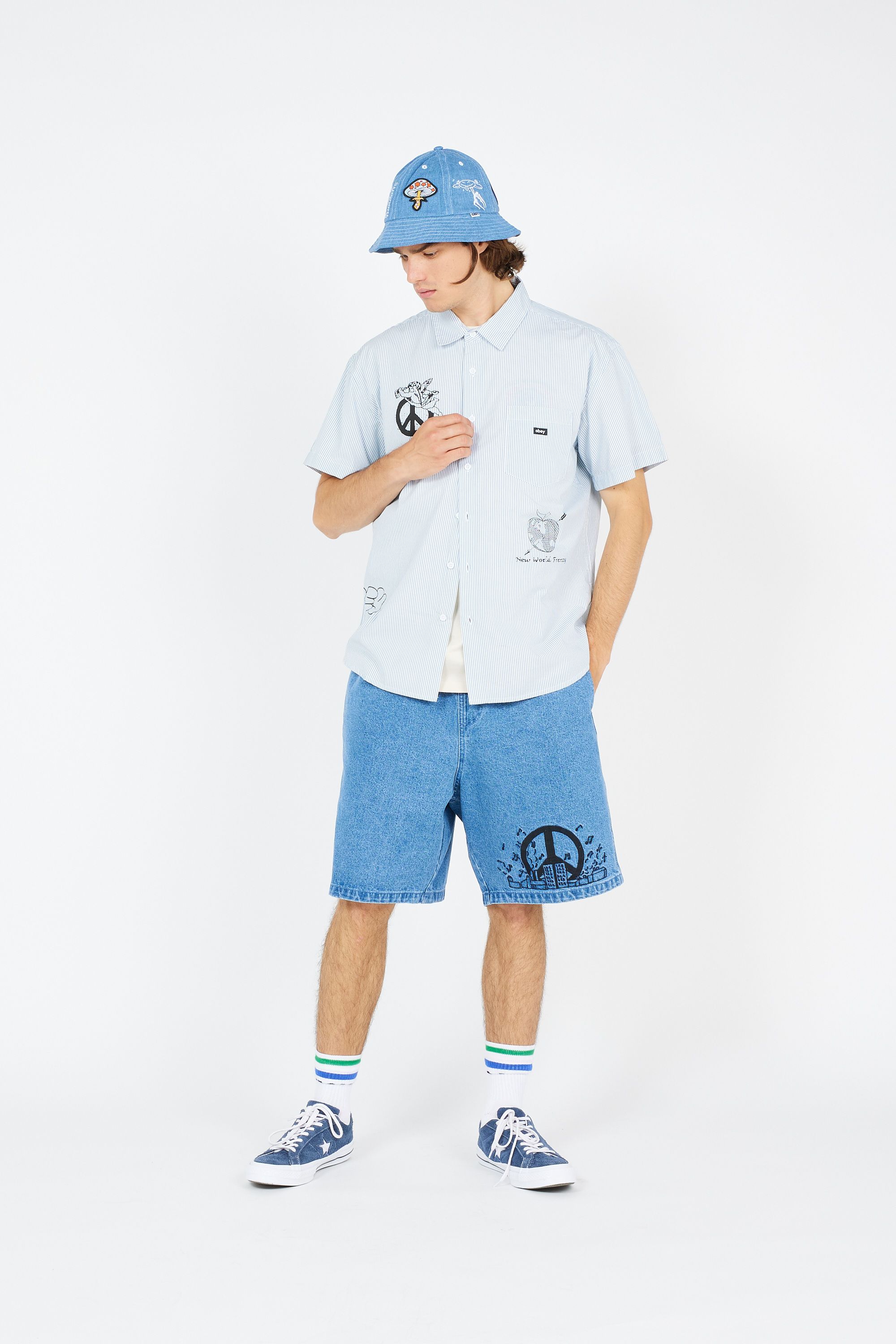 OBEY Chemise NEW WORLD FRENZY WOVEN Bleu