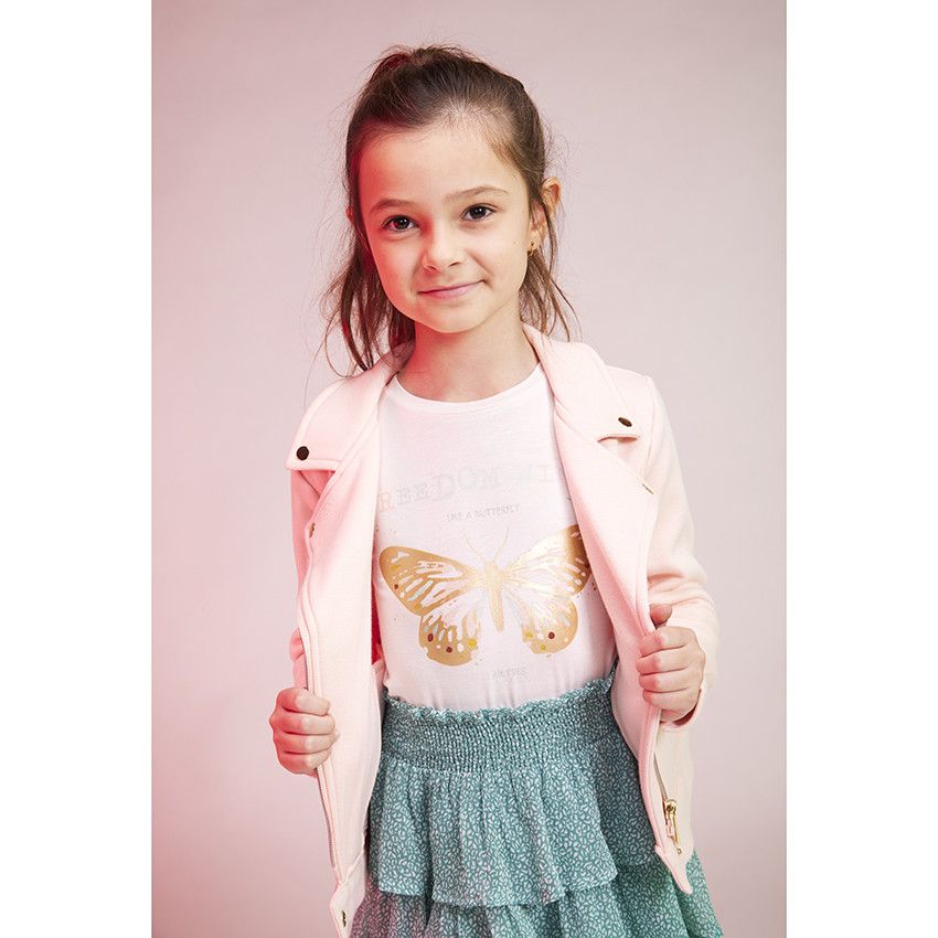 T-shirt manches longues en jersey foil print papillon pour fille - Rose