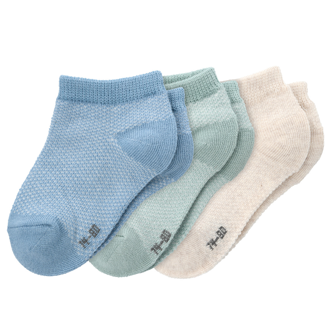 Topomini 3 Paar Baby Sneaker-Socken in Piqué-Optik blau / beige / türkis
