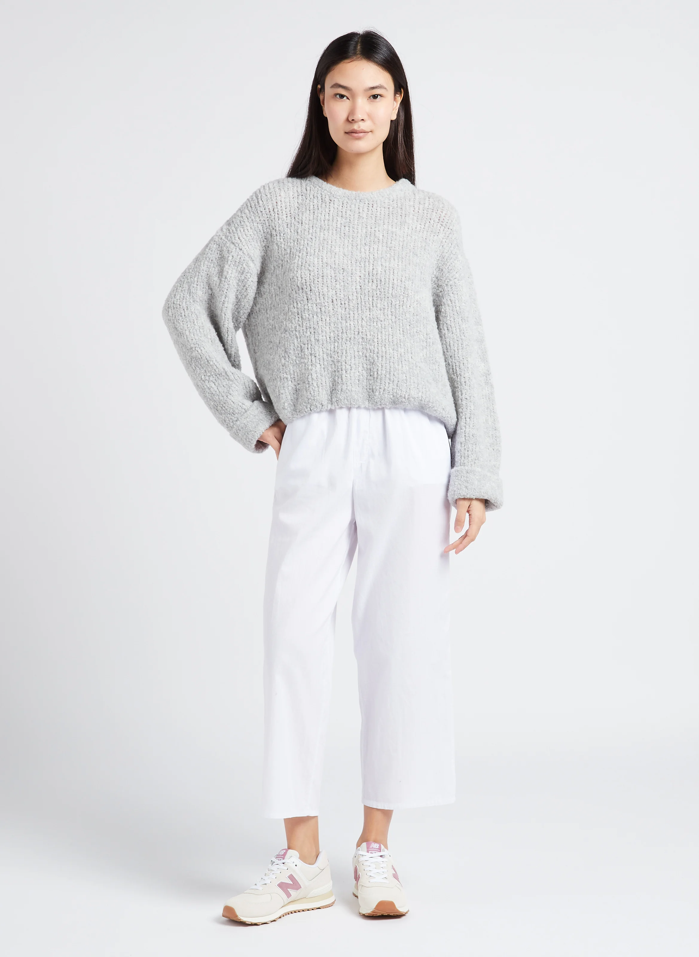 ZOLLY - Pull ample col rond en laine ample | Gris
