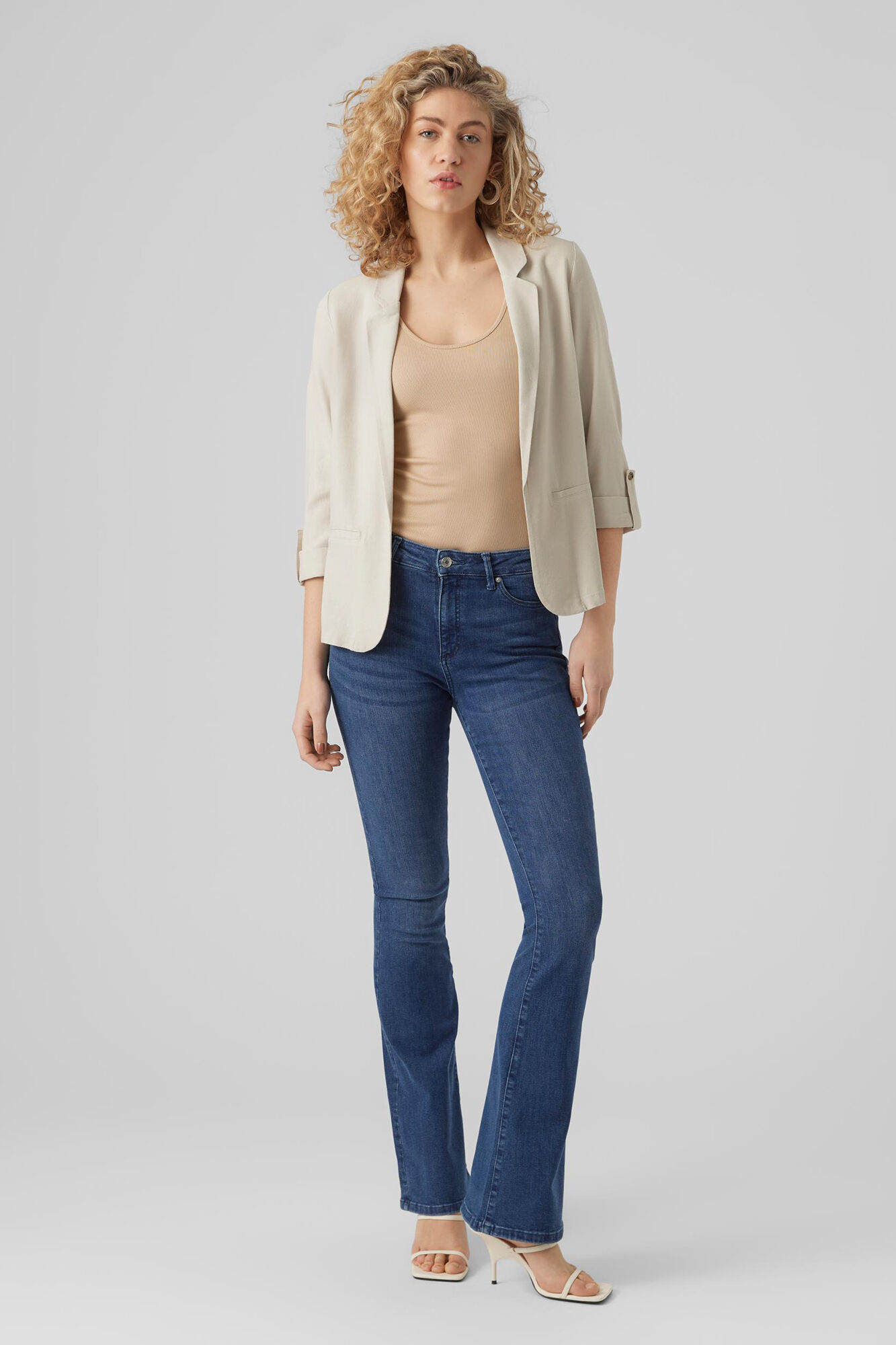 Blazer de linho com mangas 3/4 - Cinza