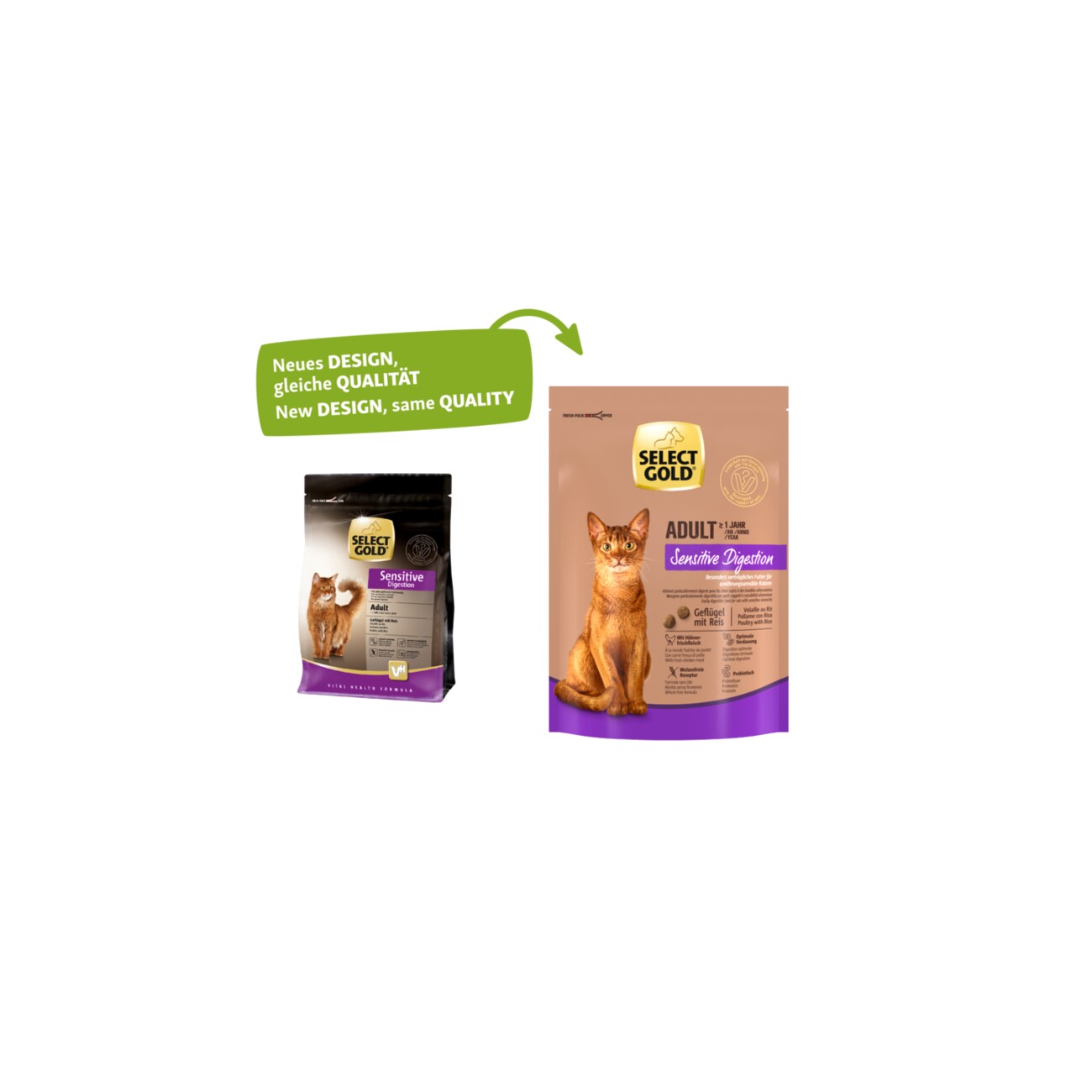SELECT GOLD Sensitive Digestion Trockenfutter Katze Adult Geflügel und Reis 300 g